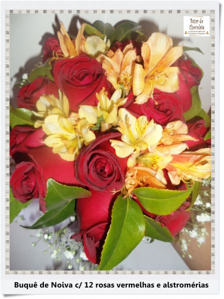 a3-Buquê de Noiva 12 rosas com austroemérias
