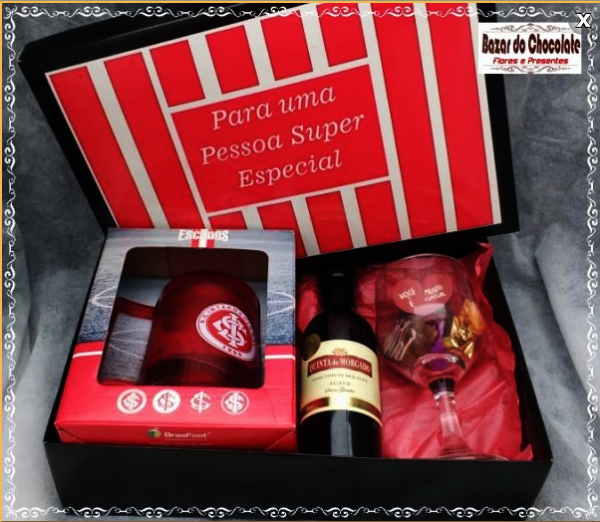 k- Caixa Inter Caneca Vinho Taça e Chocolates