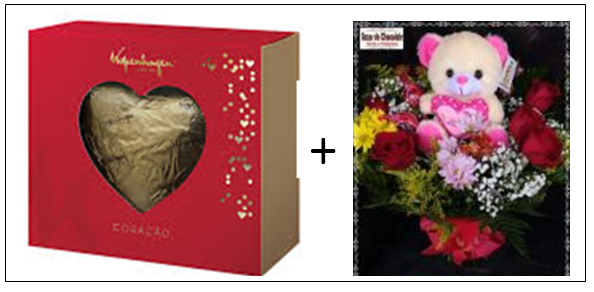 a5-Buquê 6 Rosas com 6 Trufas Cacau Show e Urso e Coração ao Leite Kopenhagen