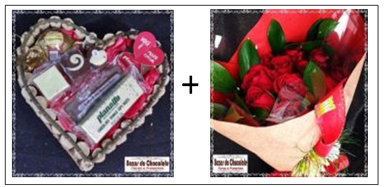 a4-Buquê Compacto 12 Rosas com Coração e Chocolates de Gramado RS