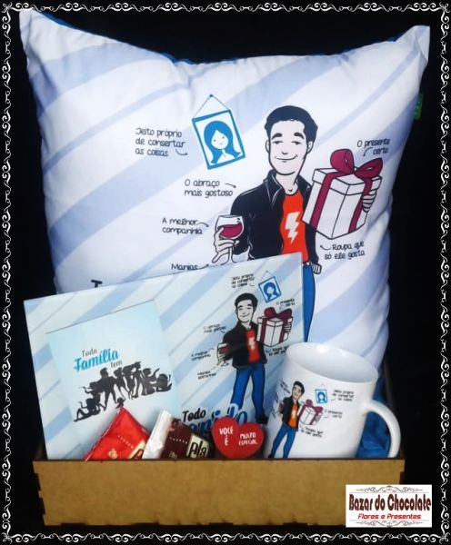 e-Caixa Marido Almofada Caneca Porta Retrato e Bombons