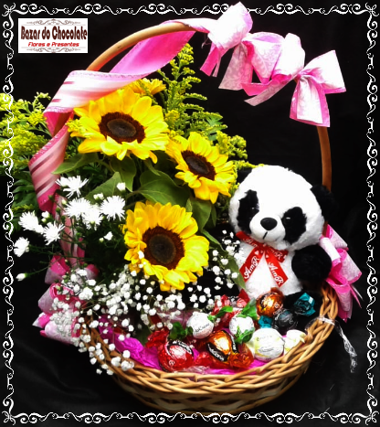 g-Cesta Panda Arranjo de Girassol e Trufas da Cacau Show