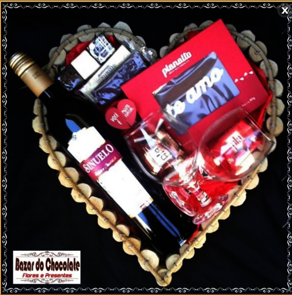 b-Coração Rustico com Sinuelo e Chocolates de Gramado RS