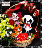 g-Cesta Panda Arranjo 3 Rosas e Trufas da Cacau Show