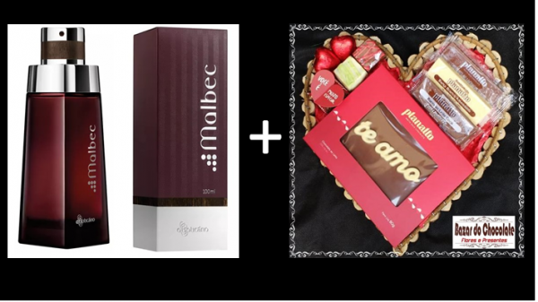 g-Coração com Chocolates e Colônia  Malbec Absoluto