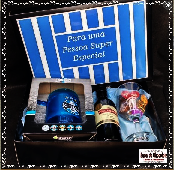 f- Caixa Grêmio Caneca Vinho Taça e Chocolates
